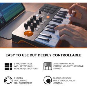 25 USB MIDI Keyboard Controller With Bluetooth, Features 9 Backlit Drum Pads